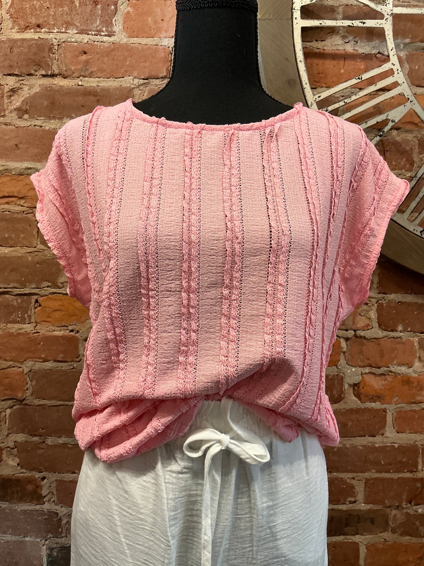 Textured Stripe Cap Sleeve Top