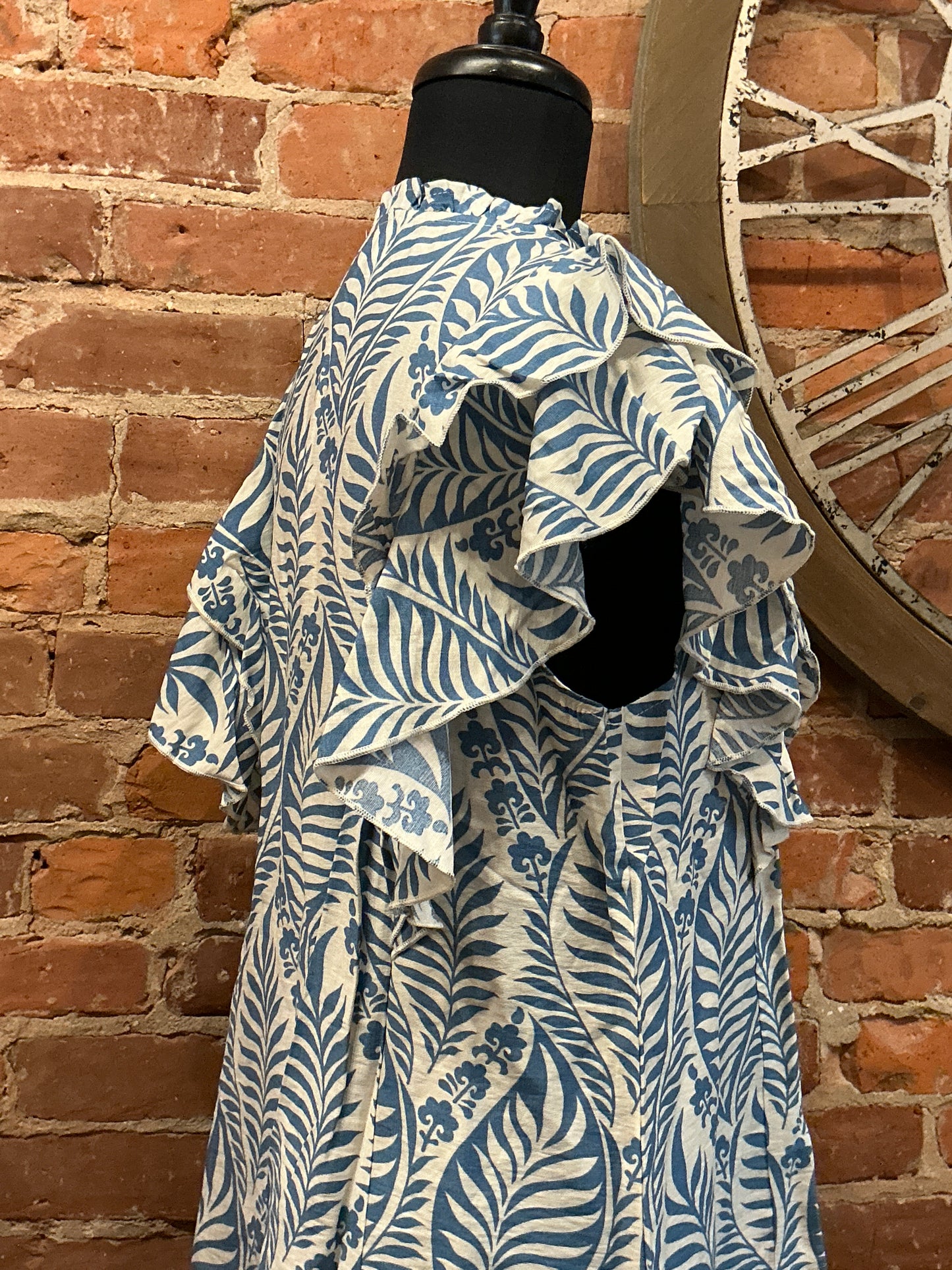 Botanical Print Ruffle Sleeve Top