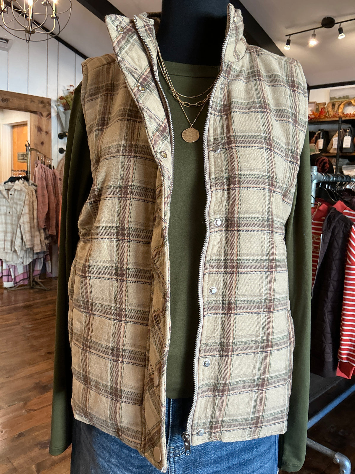 Tan High Neck Zip Vest