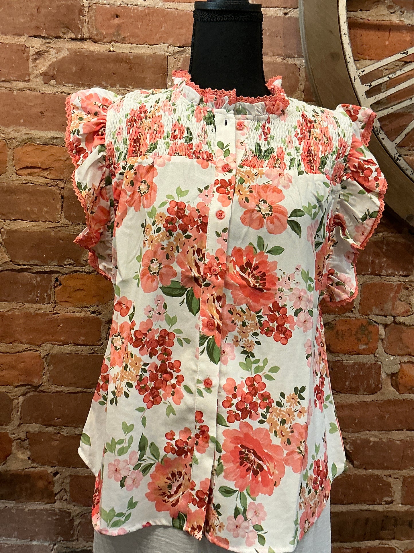 Flutter Sleeve Floral Button Down Top