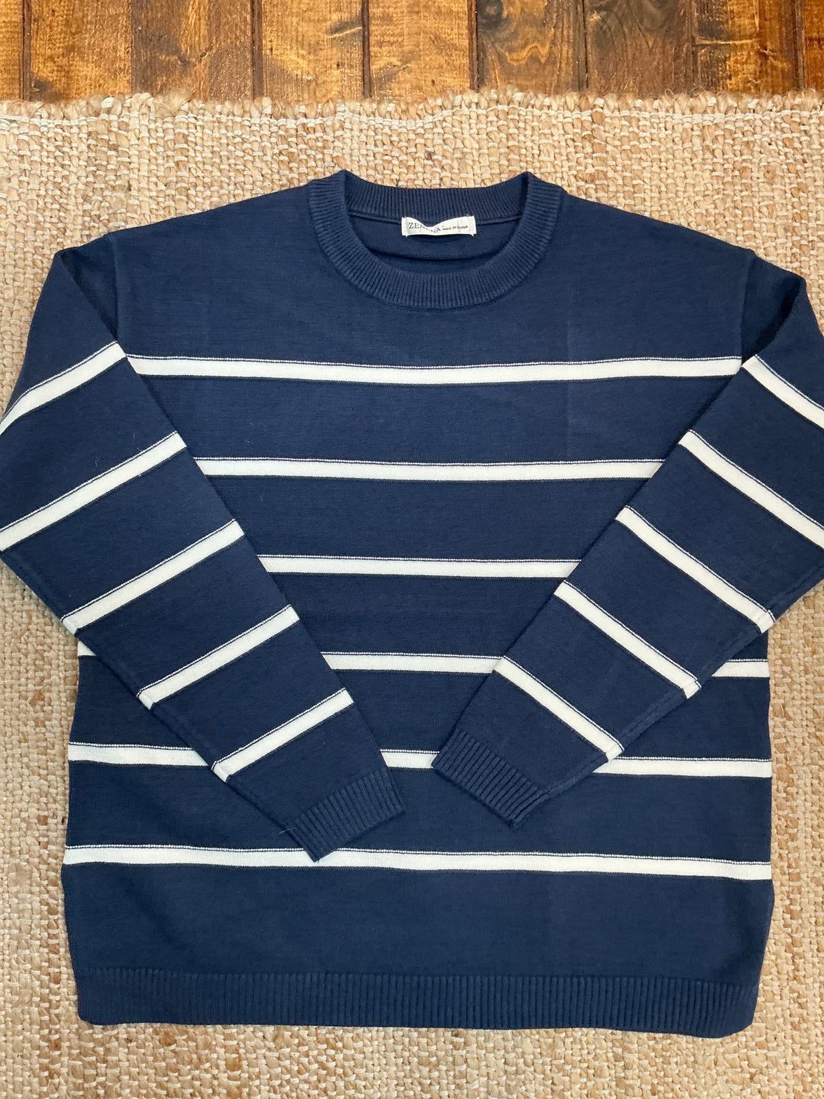 Navy Stripe Crew Neck Sweater