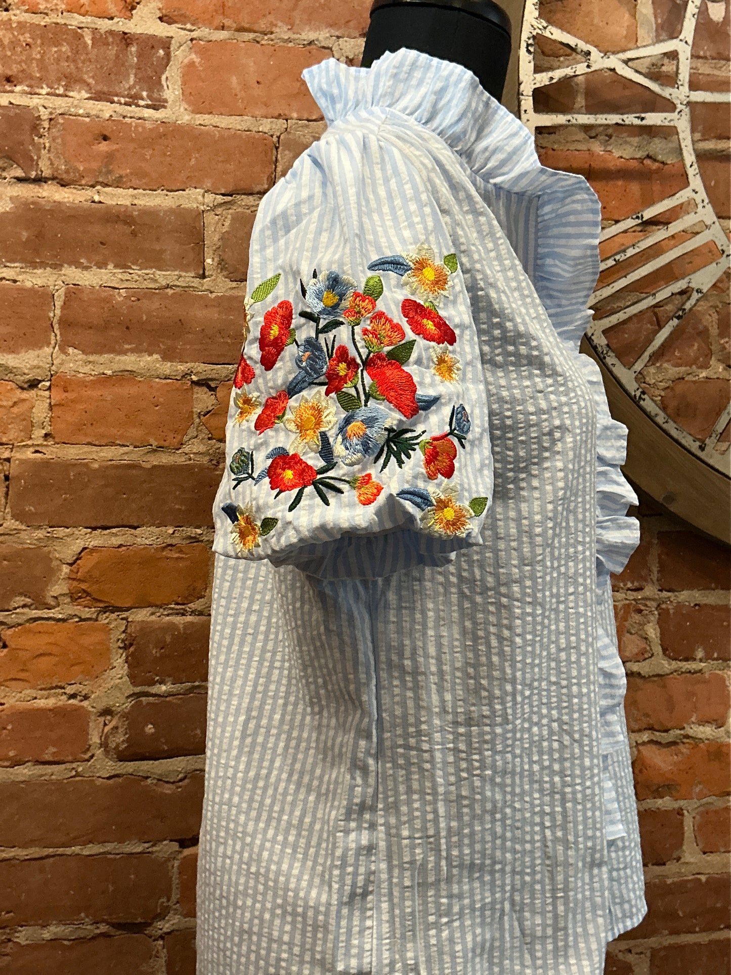 Seersucker Ruffled Top