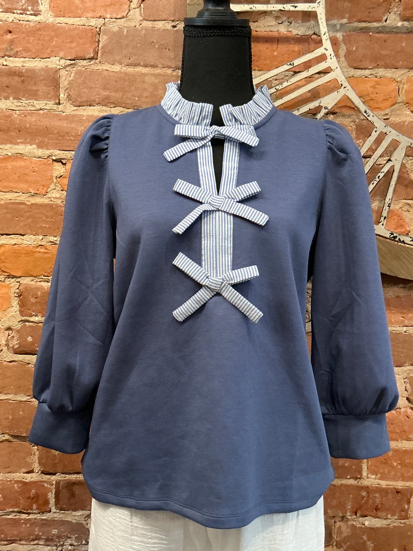 Frilled Neck Top with Bow Ties