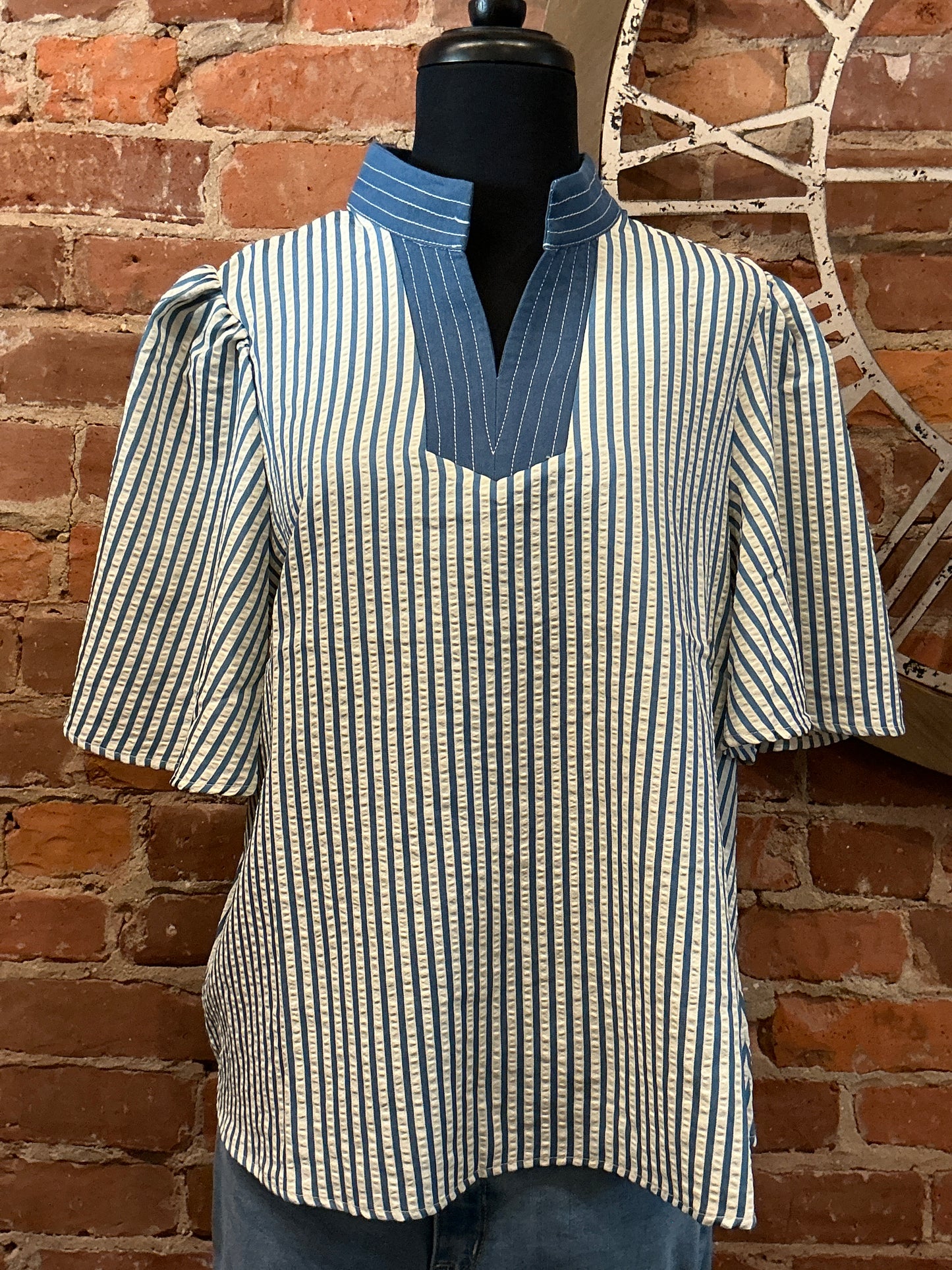 Denim Collard Striped Top