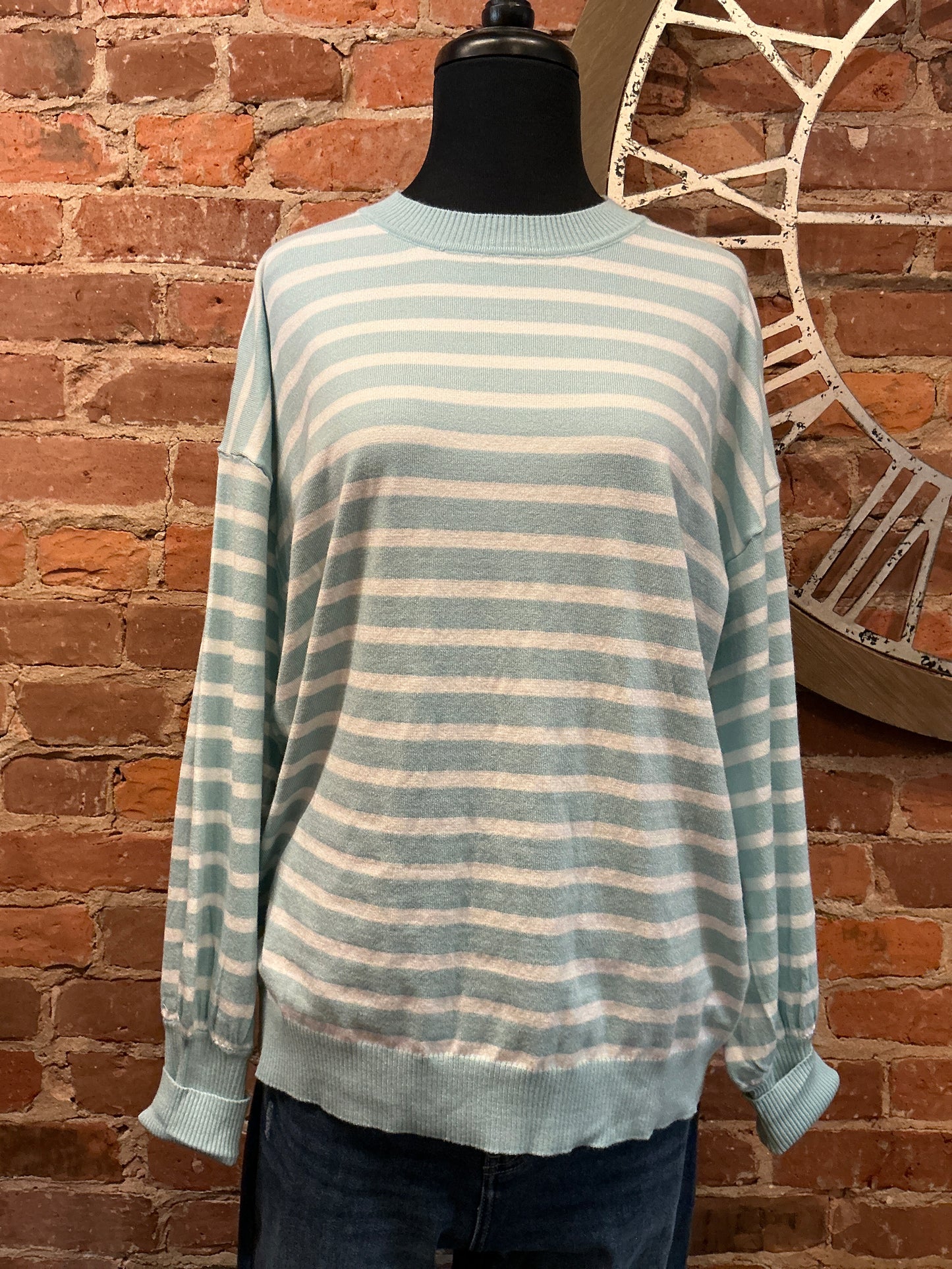 Balloon Sleeve Knit Stripe Sweater