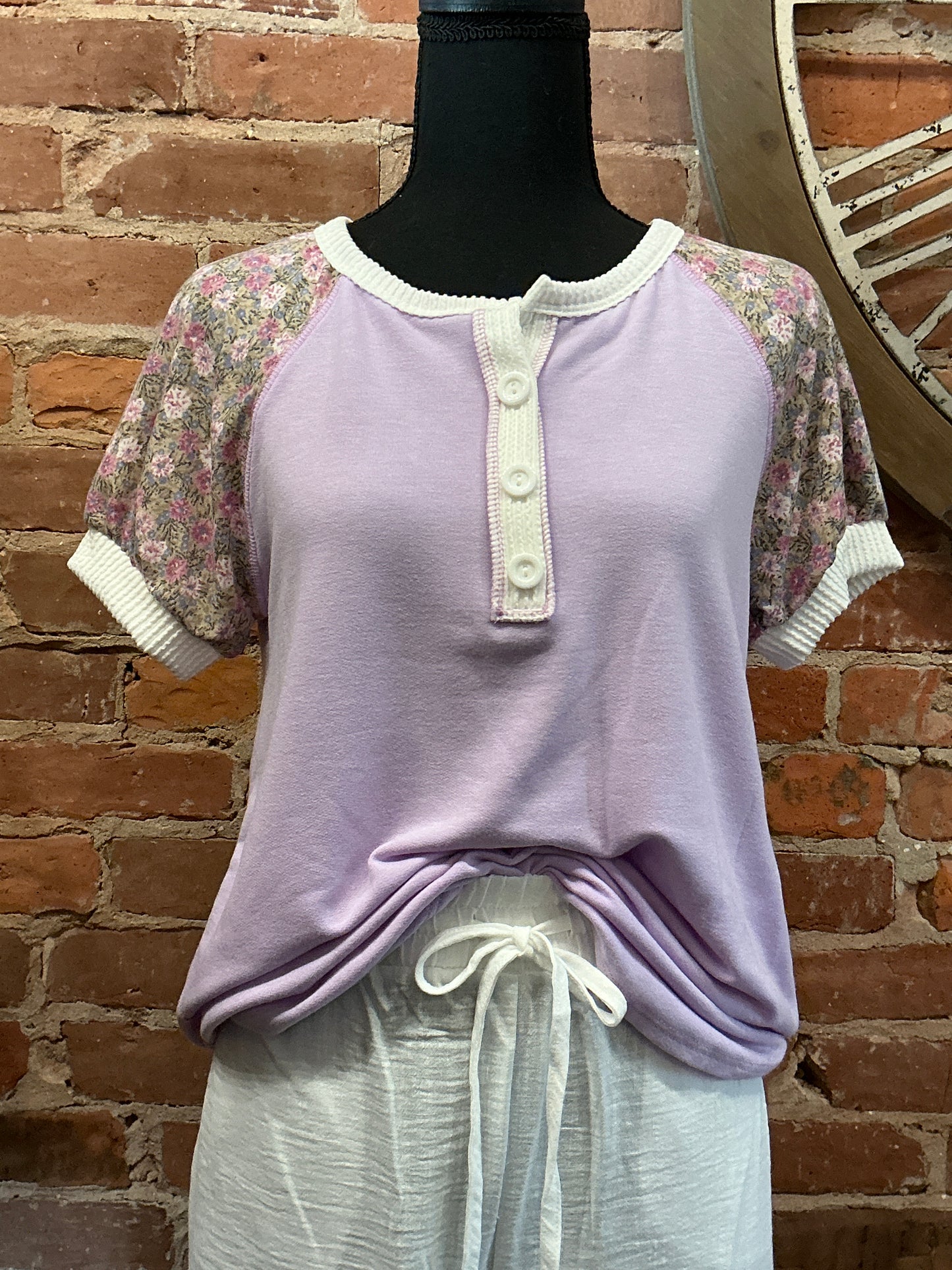 Floral Sleeve Button Down Top