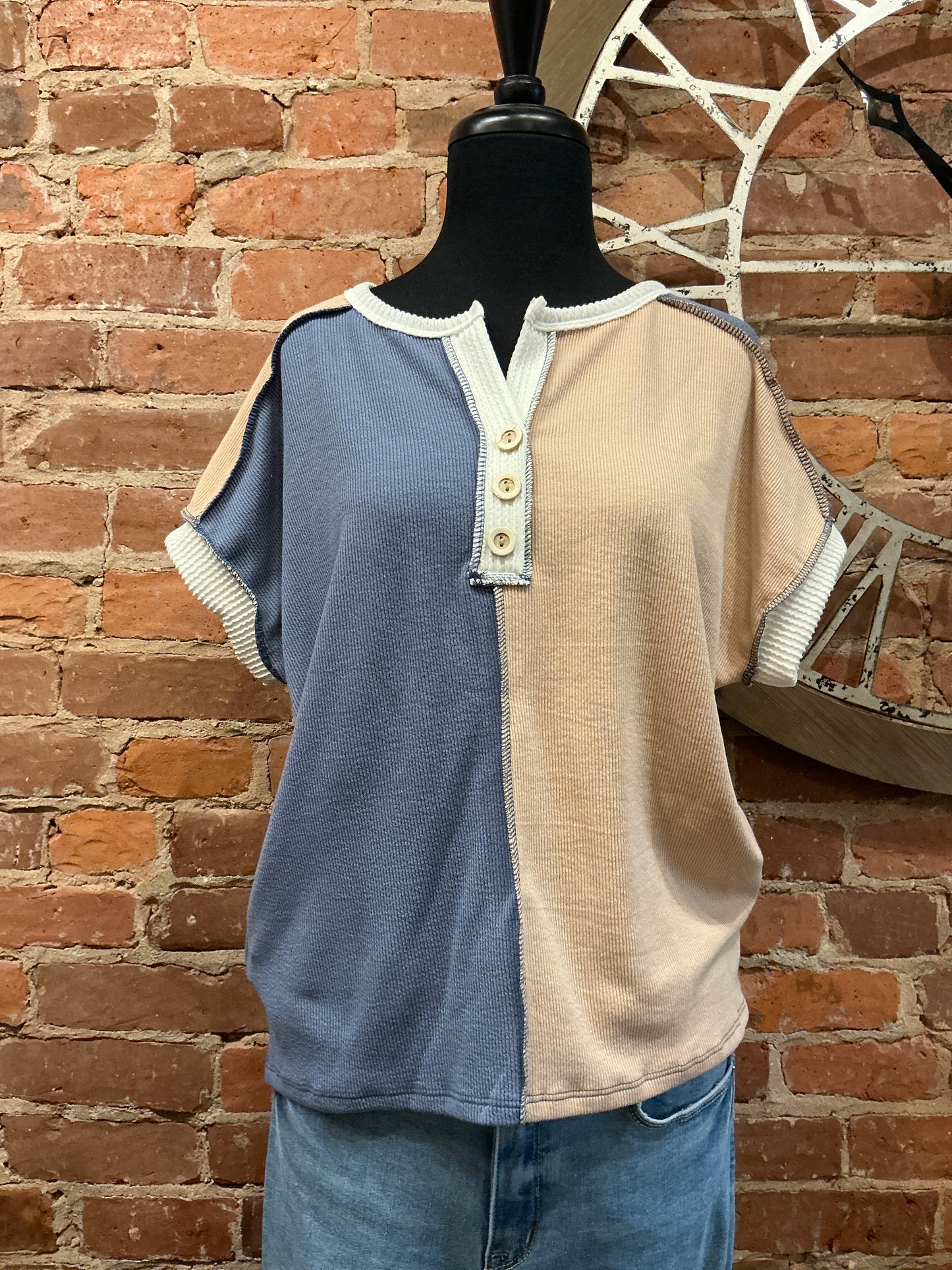 Color Block Ribbed Top
