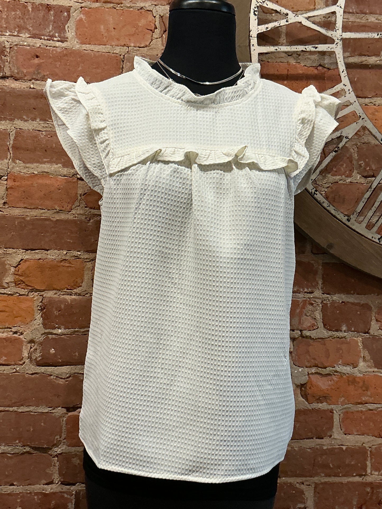Waffle Flutter Sleeve Top