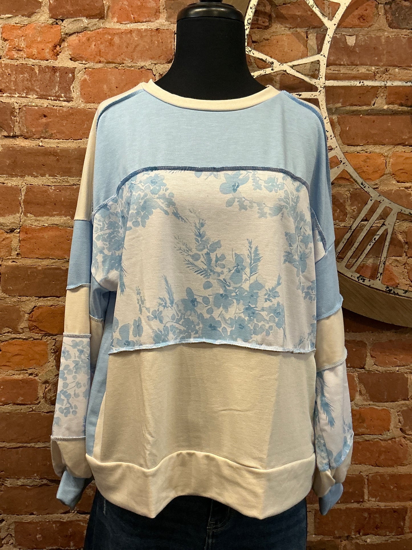 Floral Terry Print Color Block Top