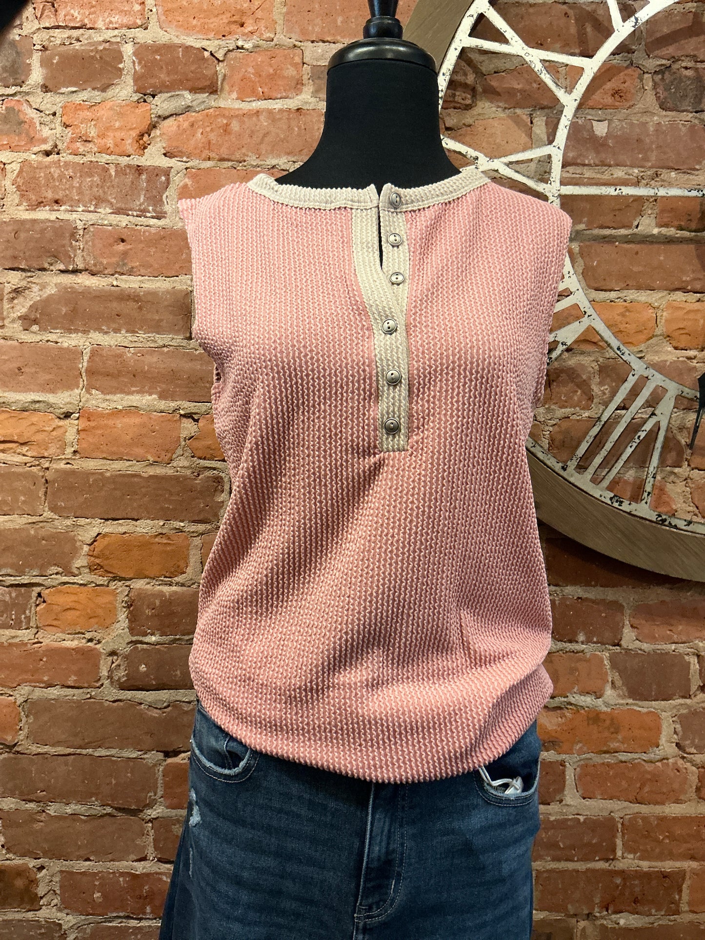Ribbed Sleeveless Button Down Top