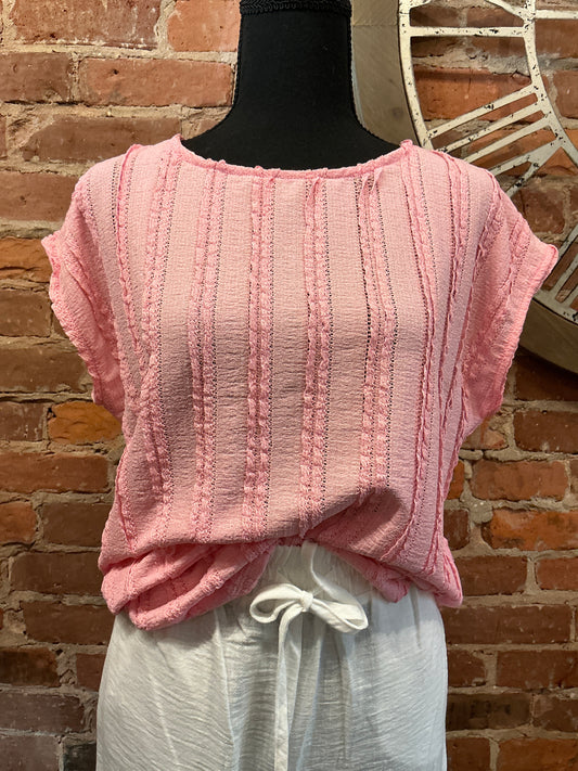 Textured Stripe Cap Sleeve Top