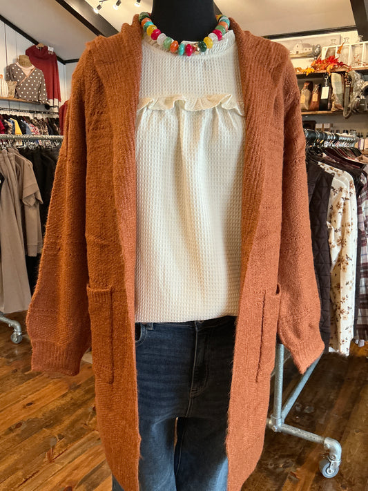 Rust Hooded Cardigan Sweater