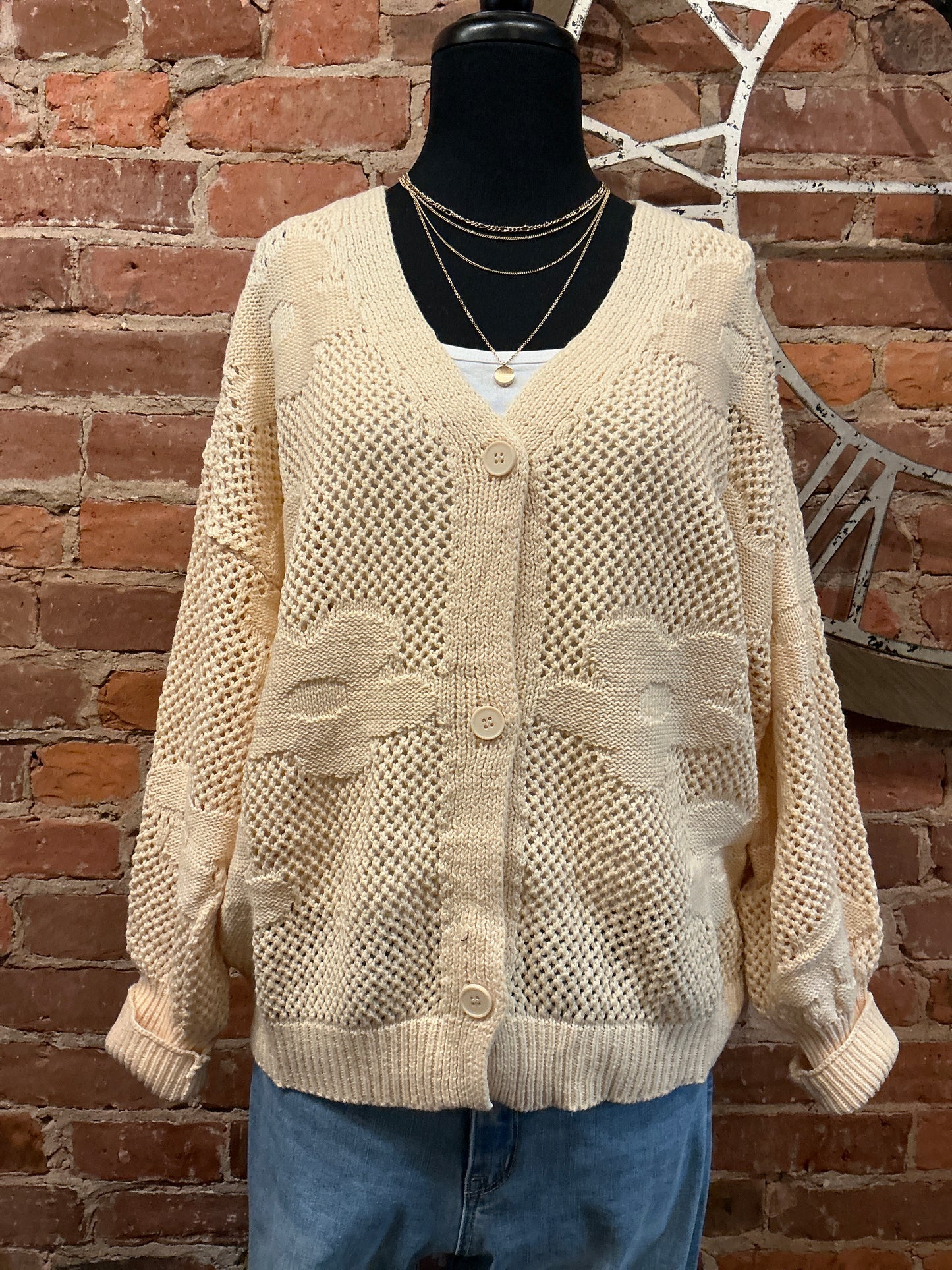 Knit Flower Design Cardigan
