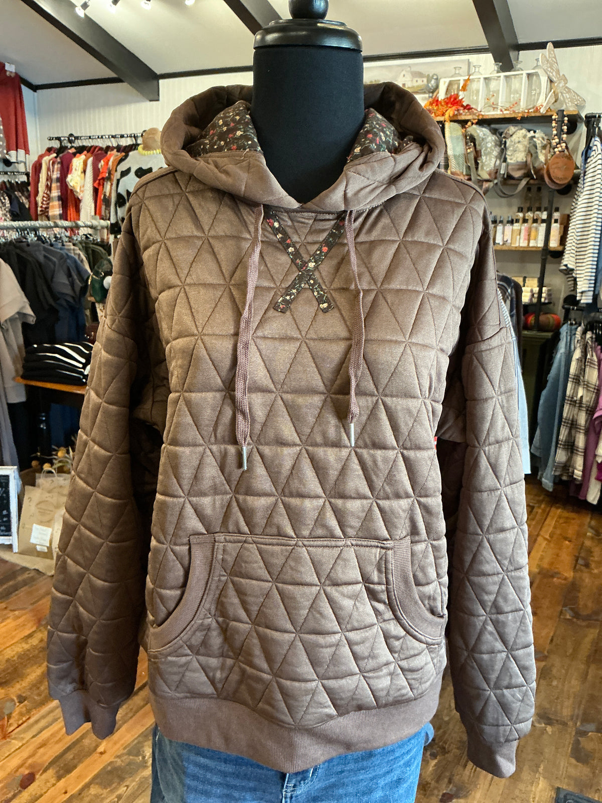 Quilted Floral Hoodie Sweatshirt