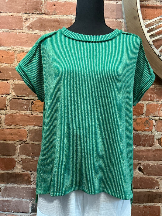 Kelly Green Ribbed Top