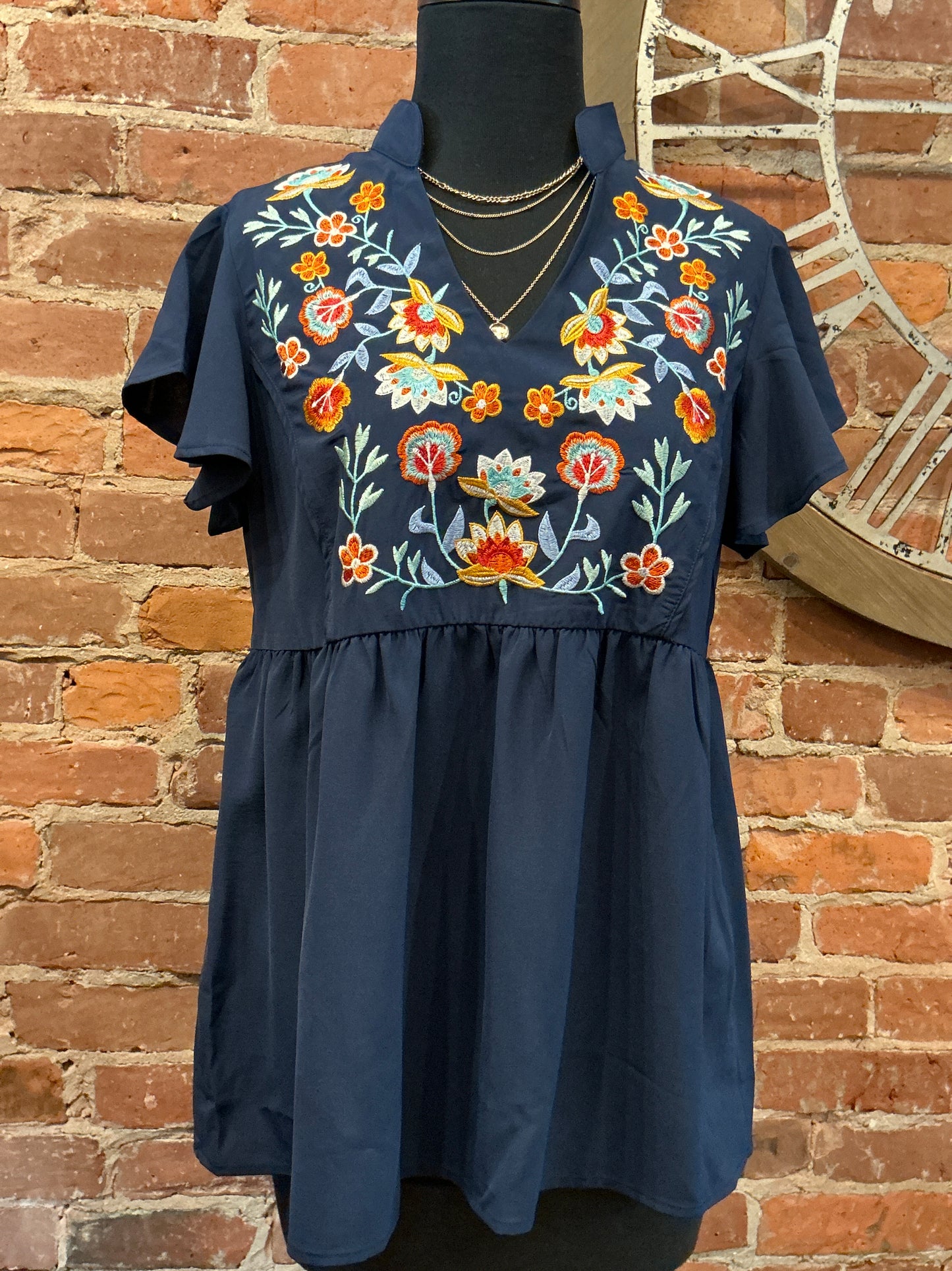 Embroidered Flutter Sleeve Top