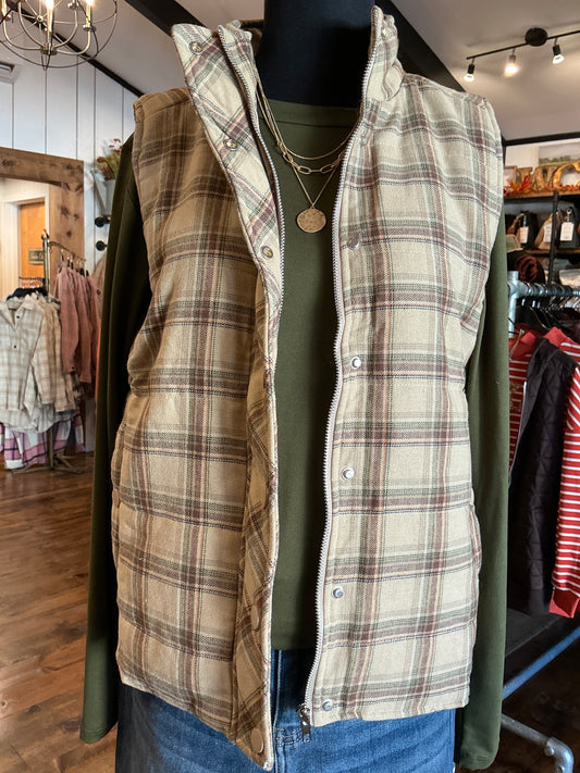 Tan High Neck Zip Vest