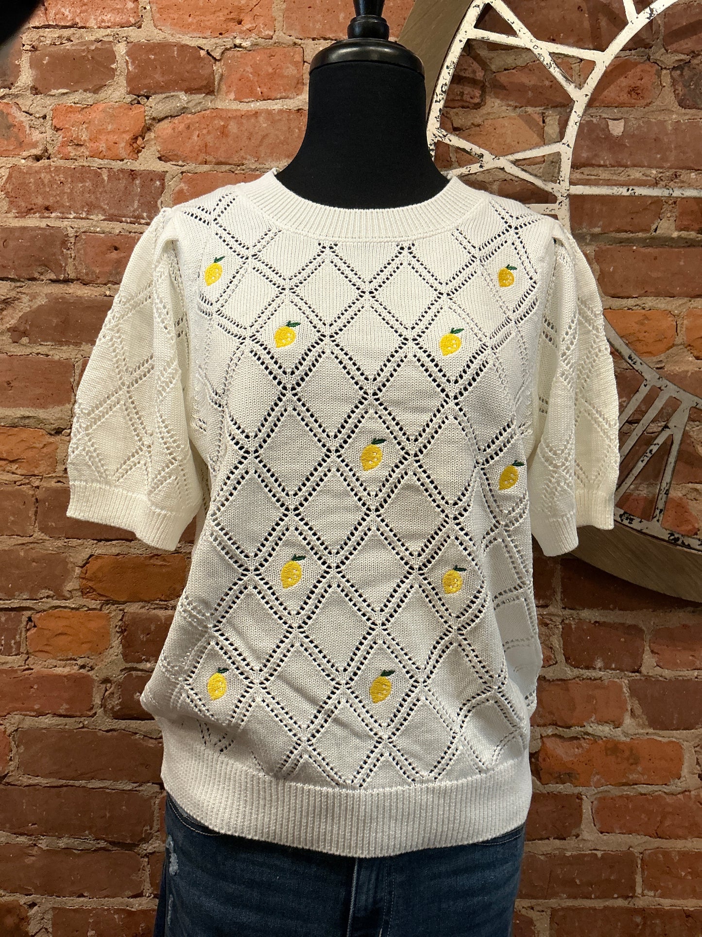 Lemon Embroidered Puff Sleeve Sweater