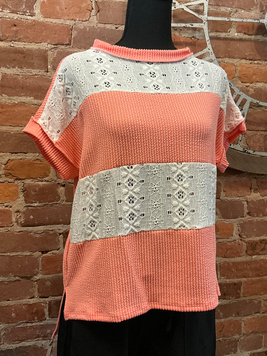 Lace Textured Top in Coral