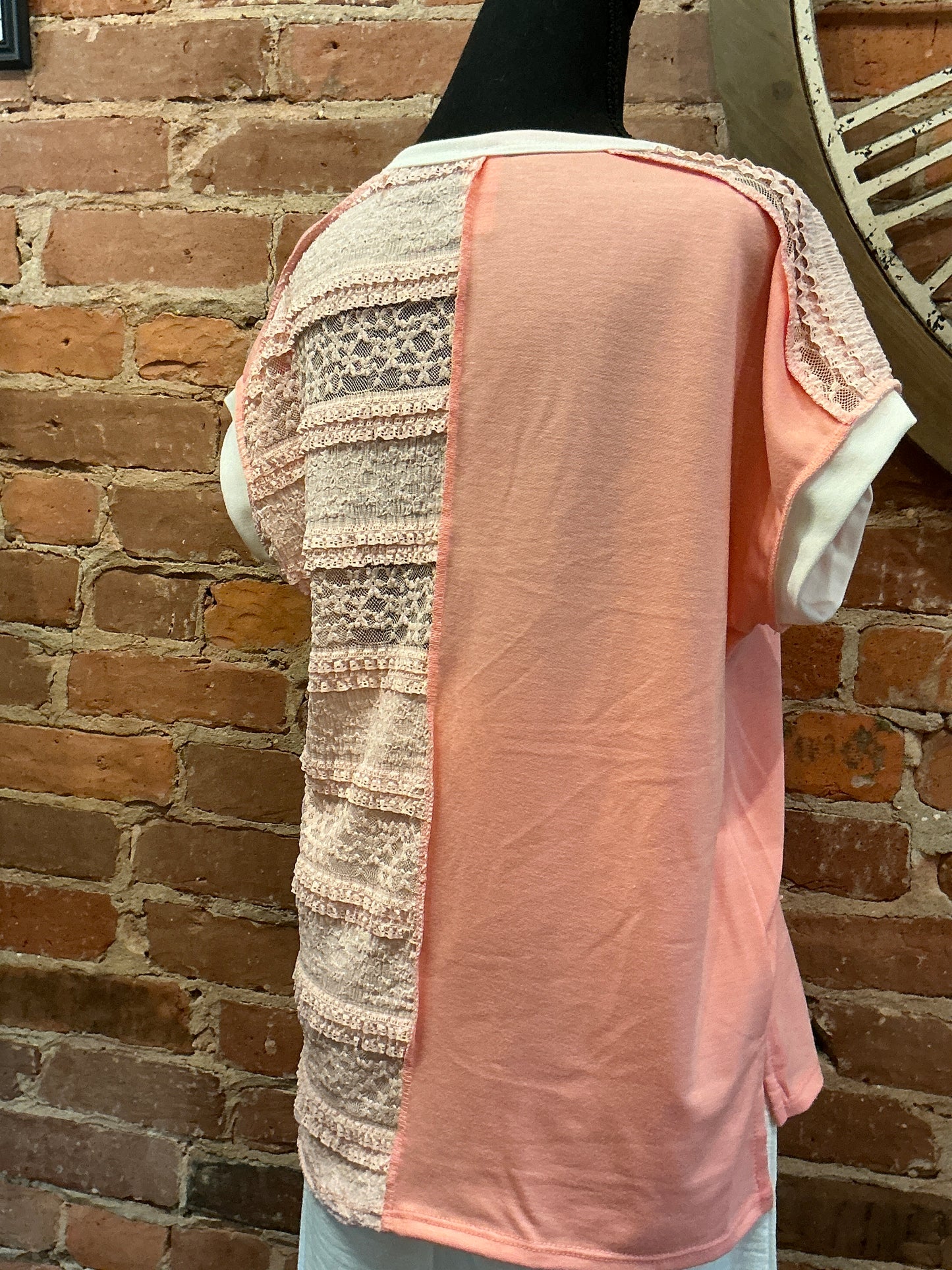 Lace Contrast Henley Top