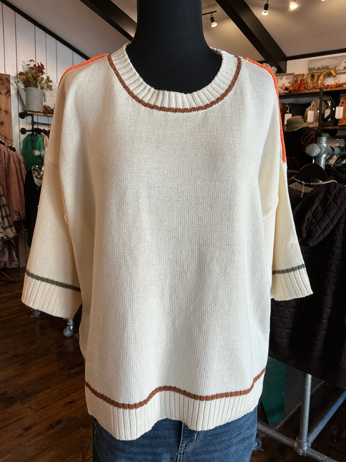 Fall Contrast Line Sweater