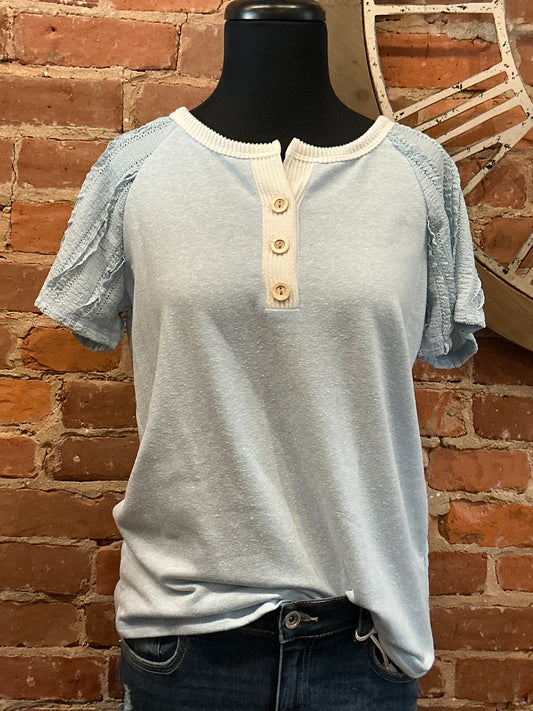 Button Down Raglan Short Sleeve Top