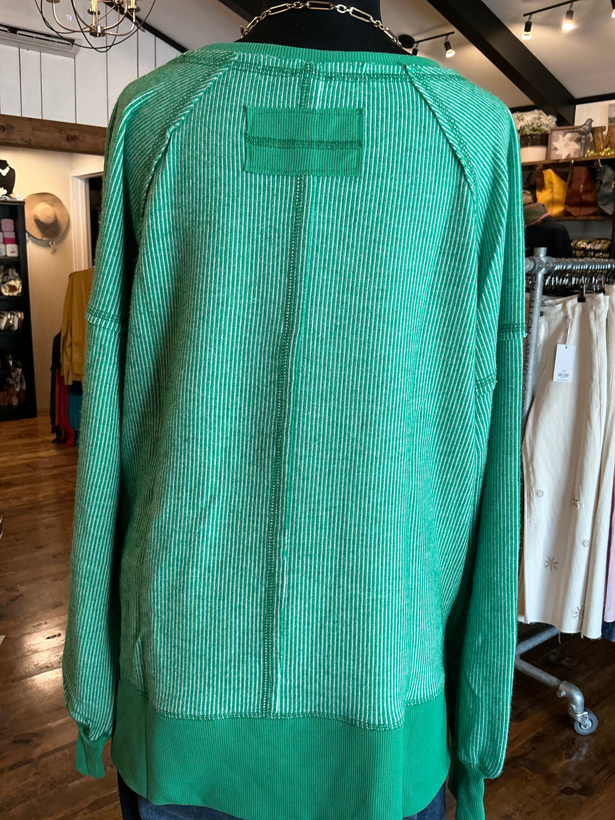 Oversized Exposed Stitching Top Kelly Green