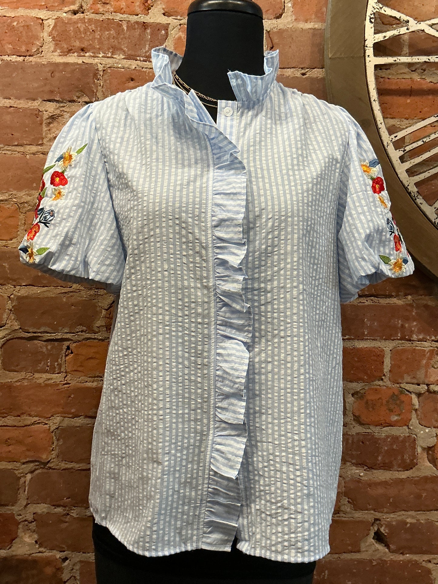 Seersucker Ruffled Top