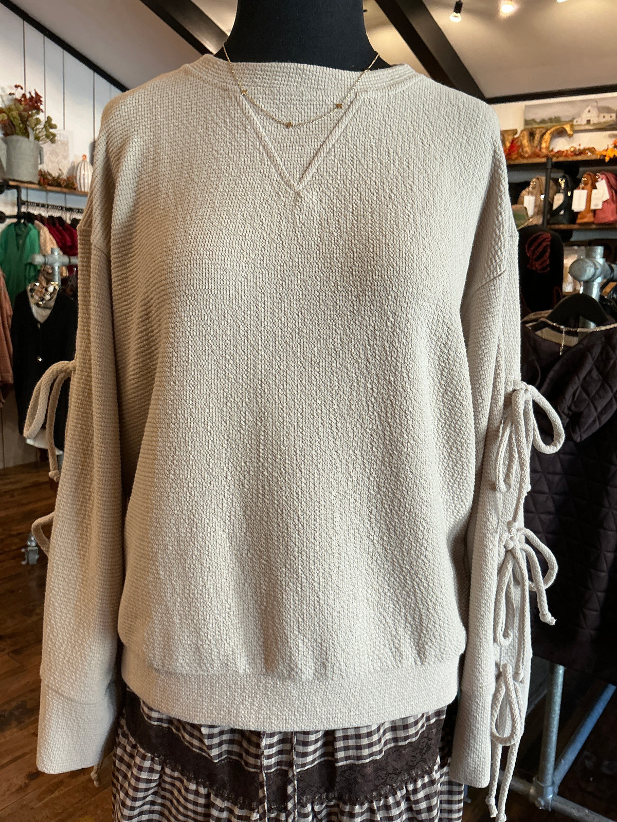 Ribbon Sleeve Knit Top