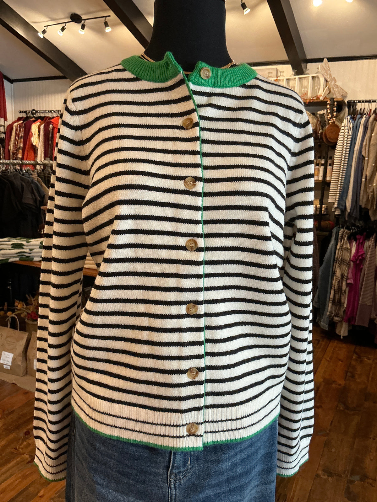 Kelly Green Accent Cardigan Sweater