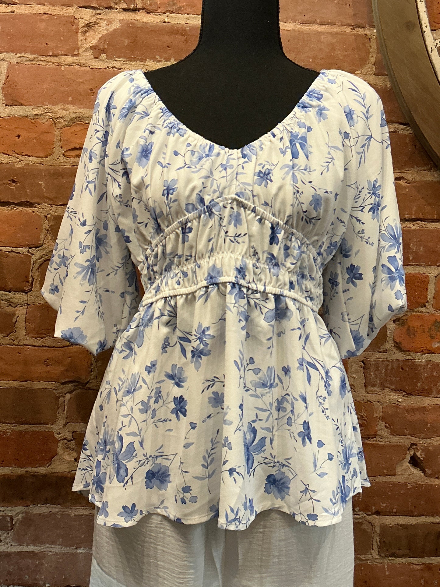 Peasant Blue Floral Top