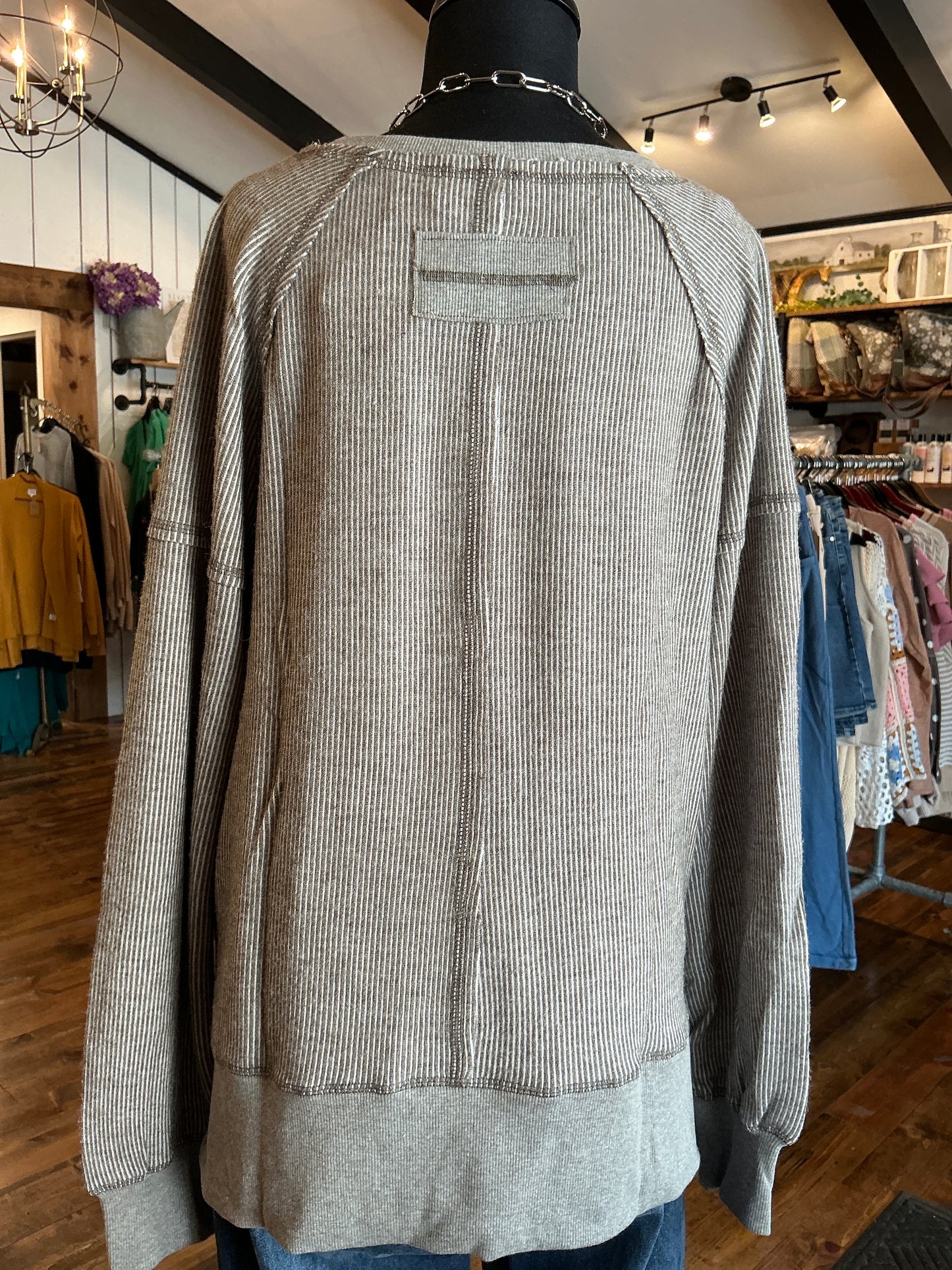 Oversized Exposed Stitching Top Gray
