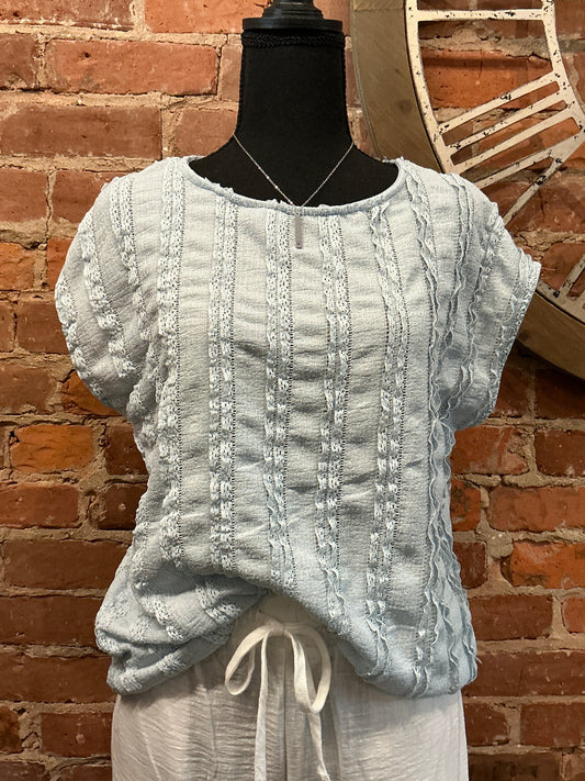 Textured Stripe Cap Sleeve Top