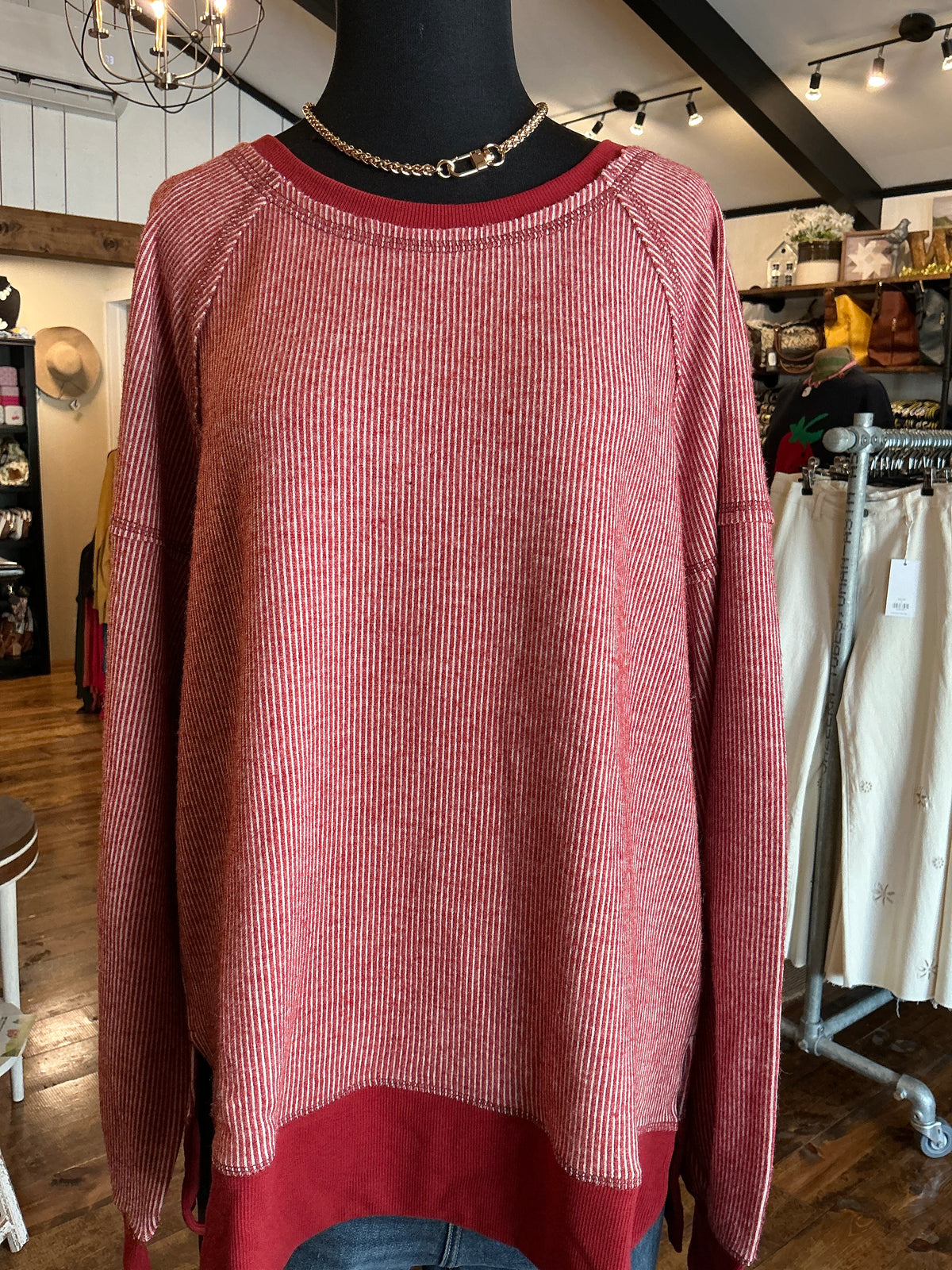 Oversized Exposed Stitch Top Burgundy