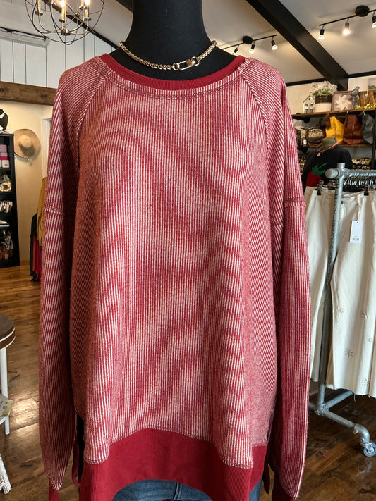 Oversized Exposed Stitch Top Burgundy