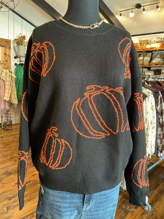 Pumpkin Knit Sweater in Black