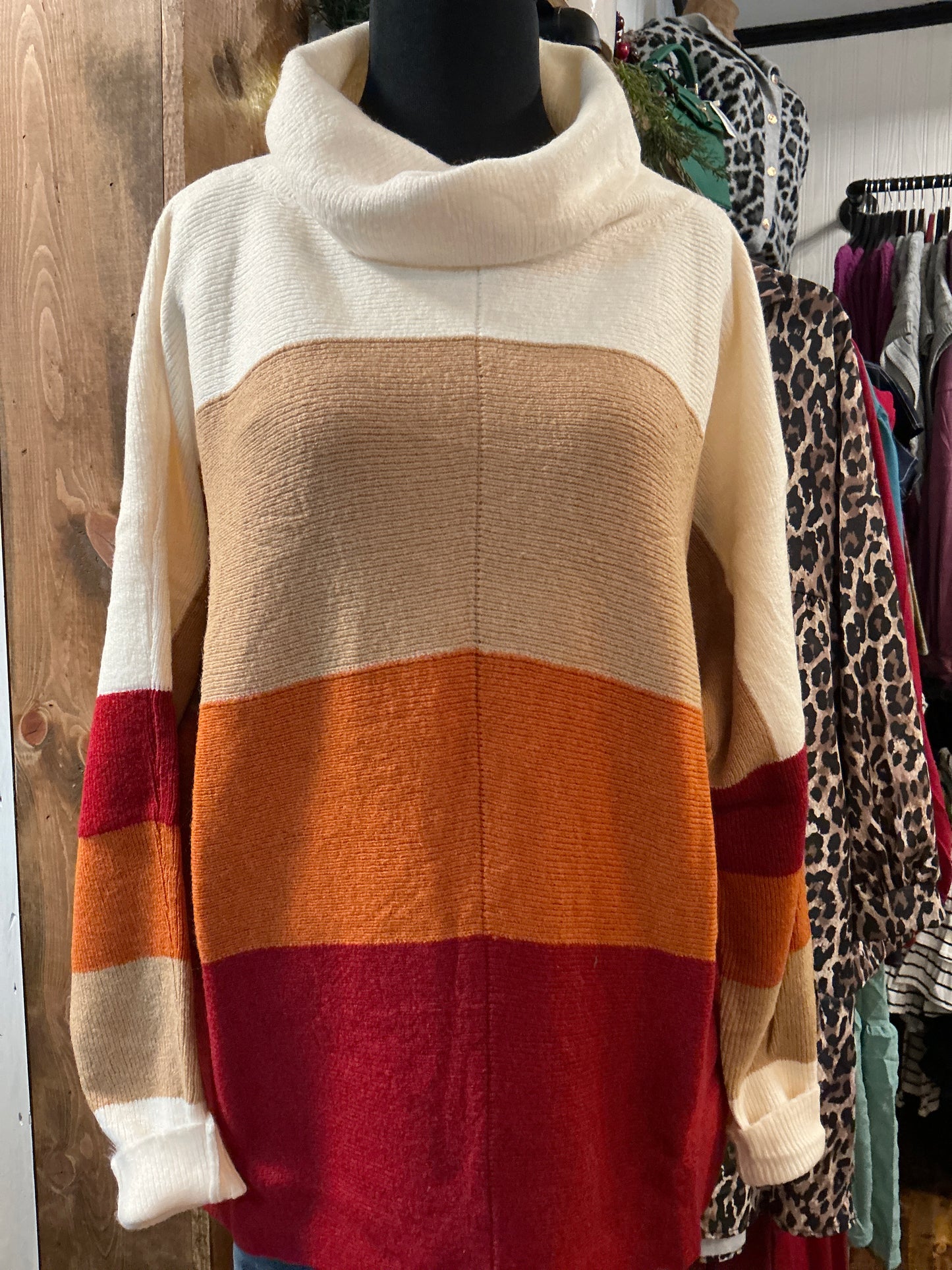 Cow Neck Striped Fall Sweater