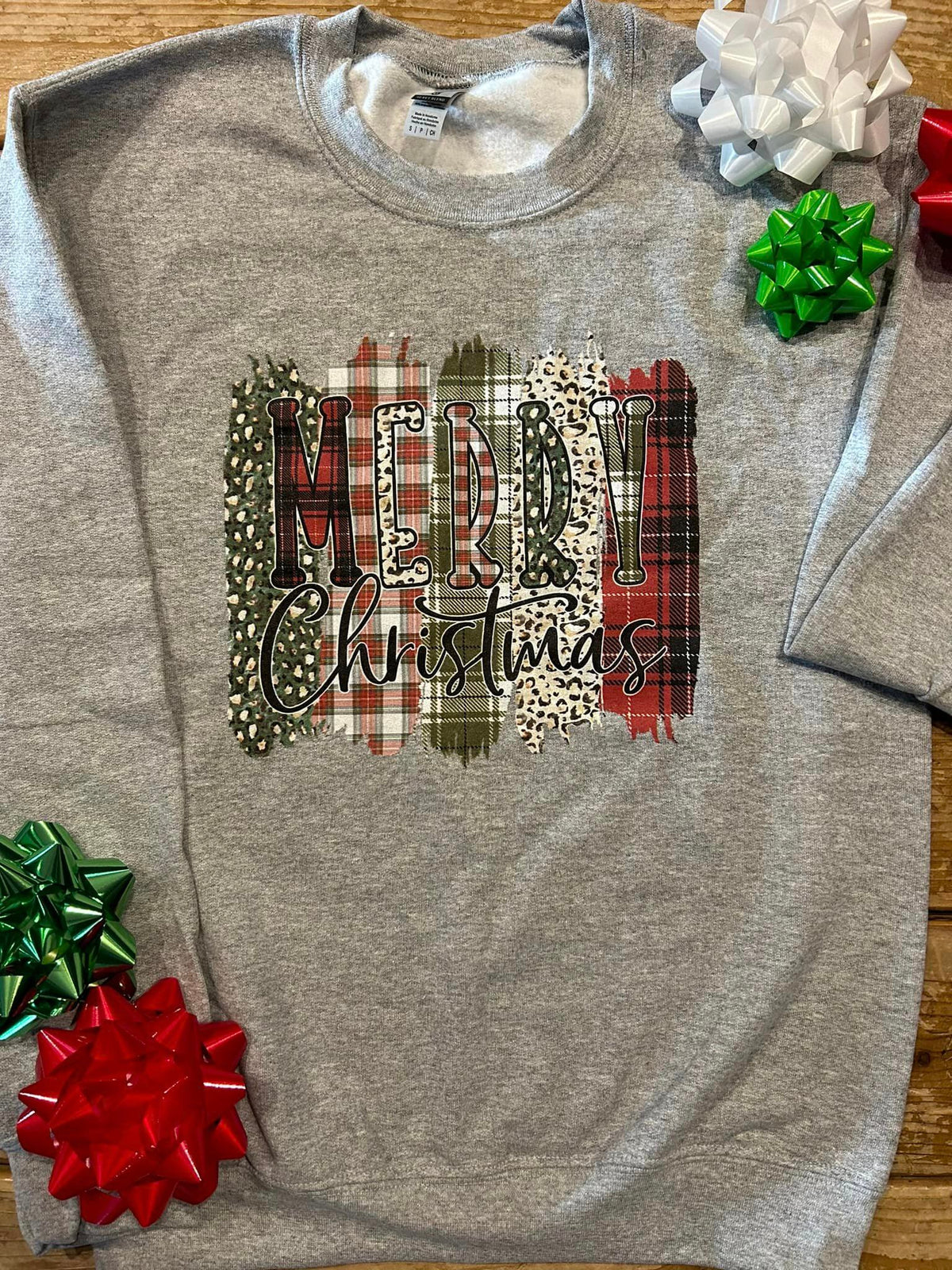 Merry Christmas Brushstrokes Grey Sweatshirt