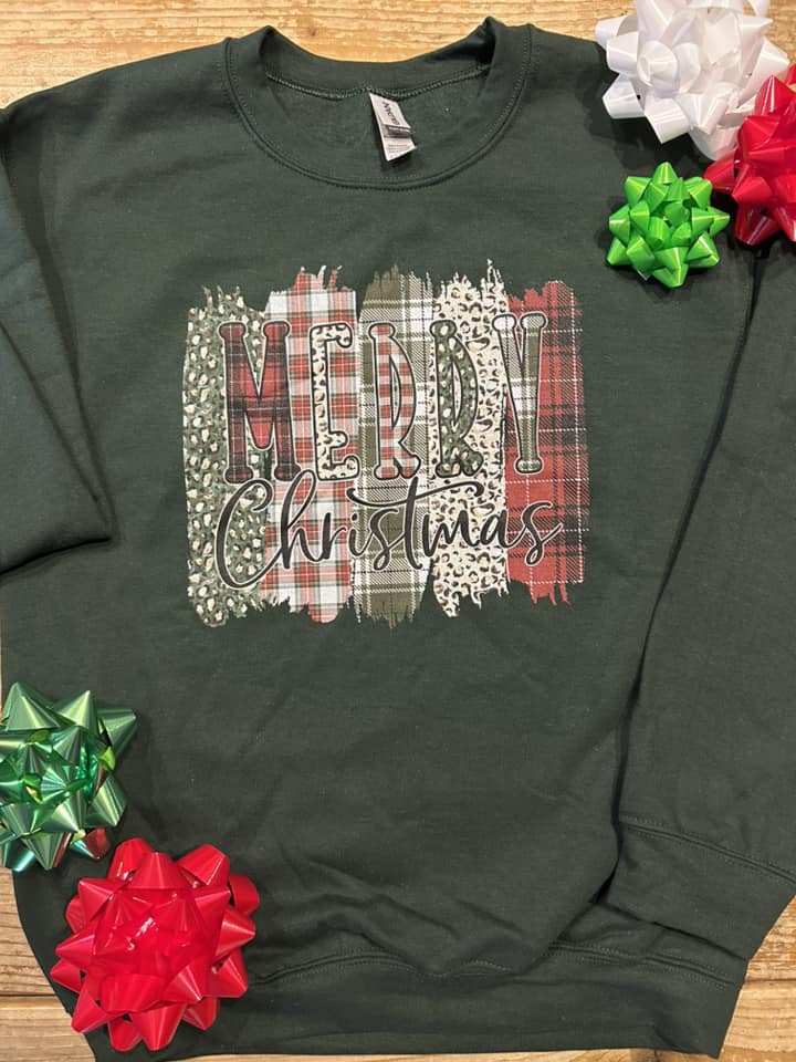 Merry Christmas Brushstrokes Green Sweatshirt