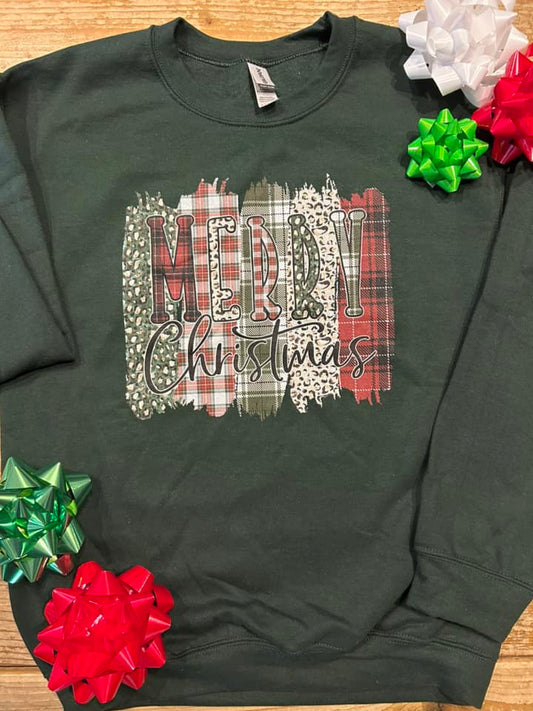 Merry Christmas Brushstrokes Green Sweatshirt