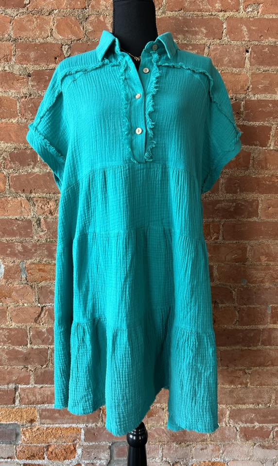 Turquoise Frayed Edge Dress
