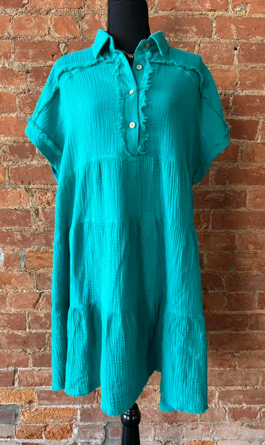 Turquoise Frayed Edge Dress