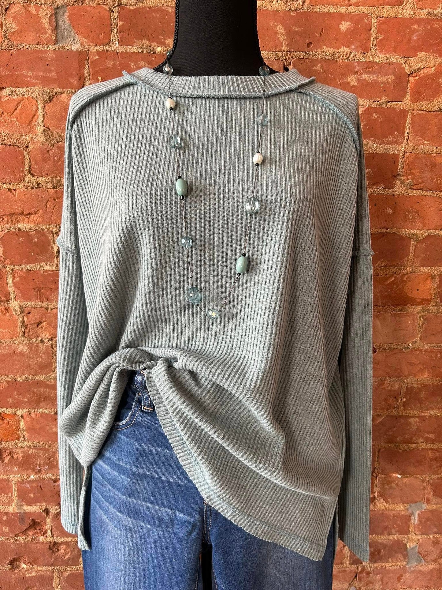 Jade Ribbed Drop Shoulder Sweater