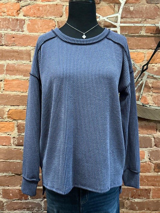 Textured Rib Knit Top in Denim