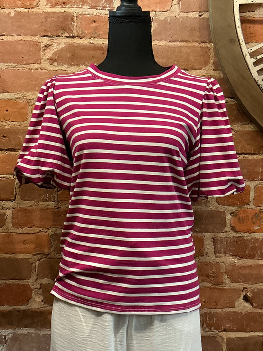 Stripe Top W/ Puff Sleeves