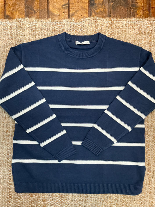 Navy Stripe Crew Neck Sweater