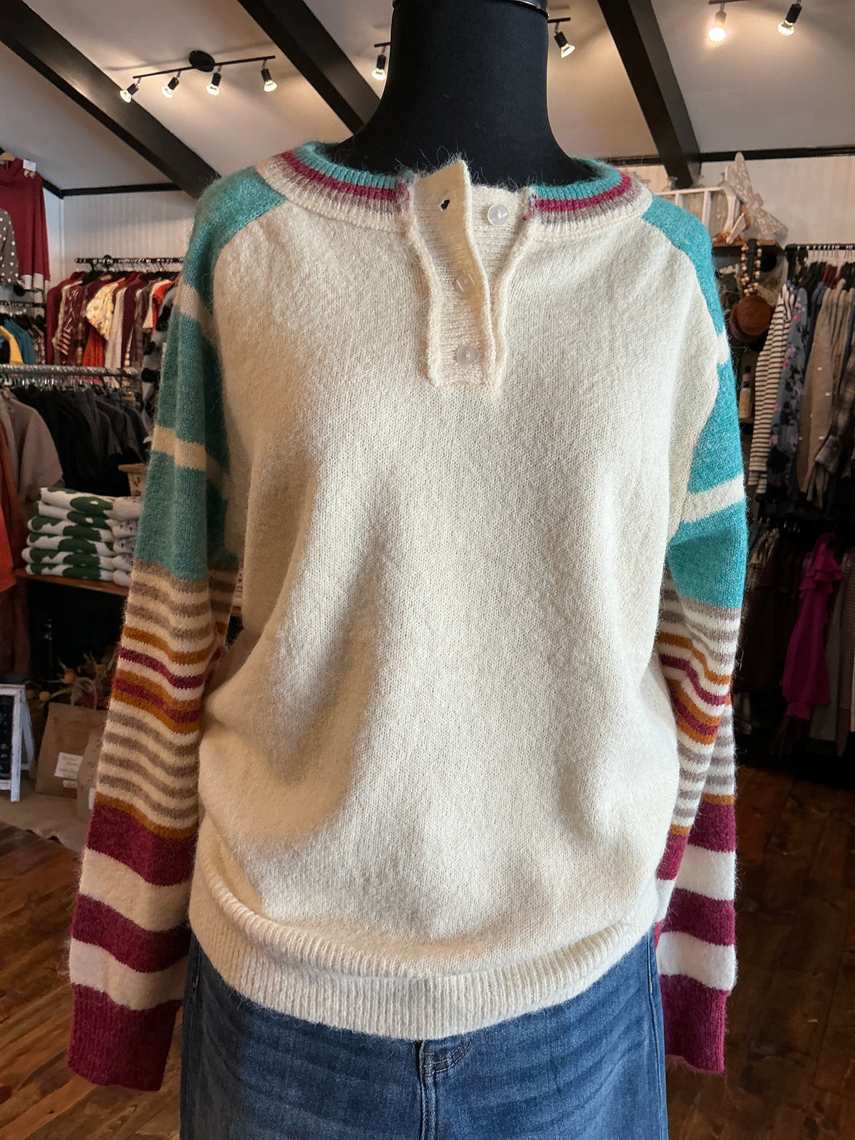 Multi Stripe Sleeve Sweater