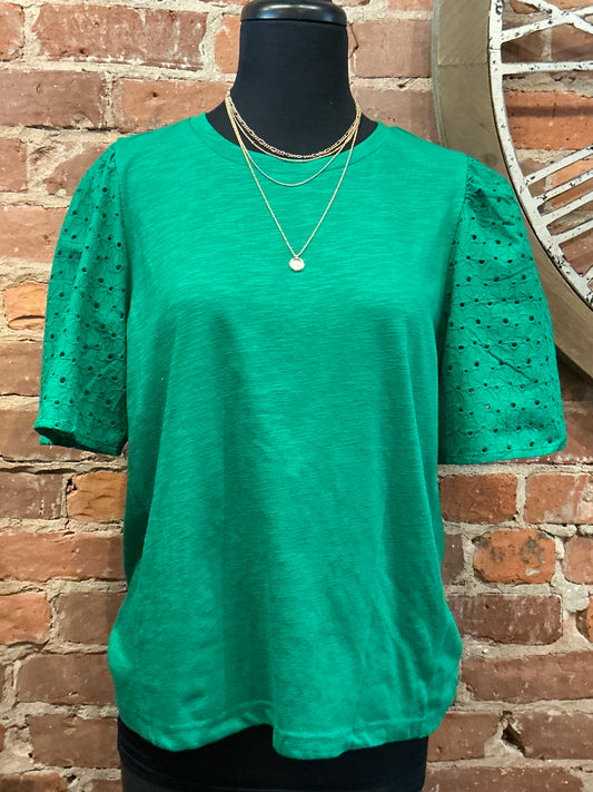 Eyelet Sleeve Top in Bright Green