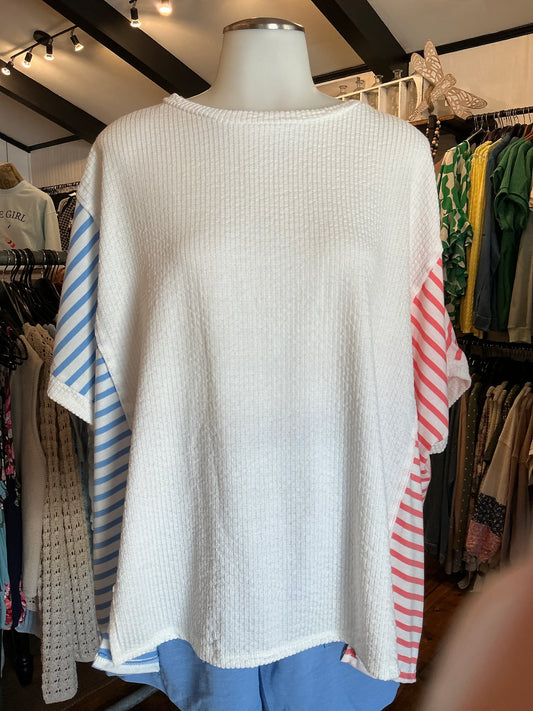 Stripe Sleeve Oversized Top