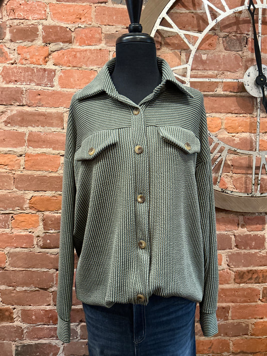 Ribbed Button Down Shacket